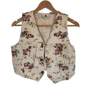 Vintage Morgan Sport Womens‎ Cottagecore Floral Cream Vest Size M Boho Western